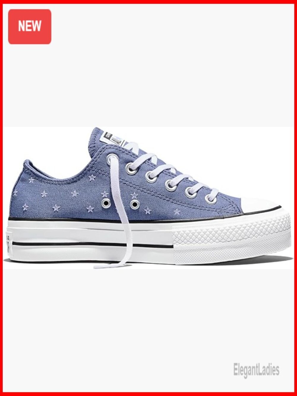 Platform Sneakers with Embroidered Stars, Low Top Style, Women's Size